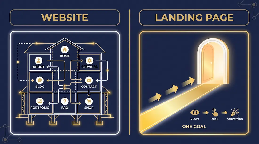 Hjemmeside vs Landingsside: Hvad er Forskellen (og Hvornår Bruger Man Hvad)?